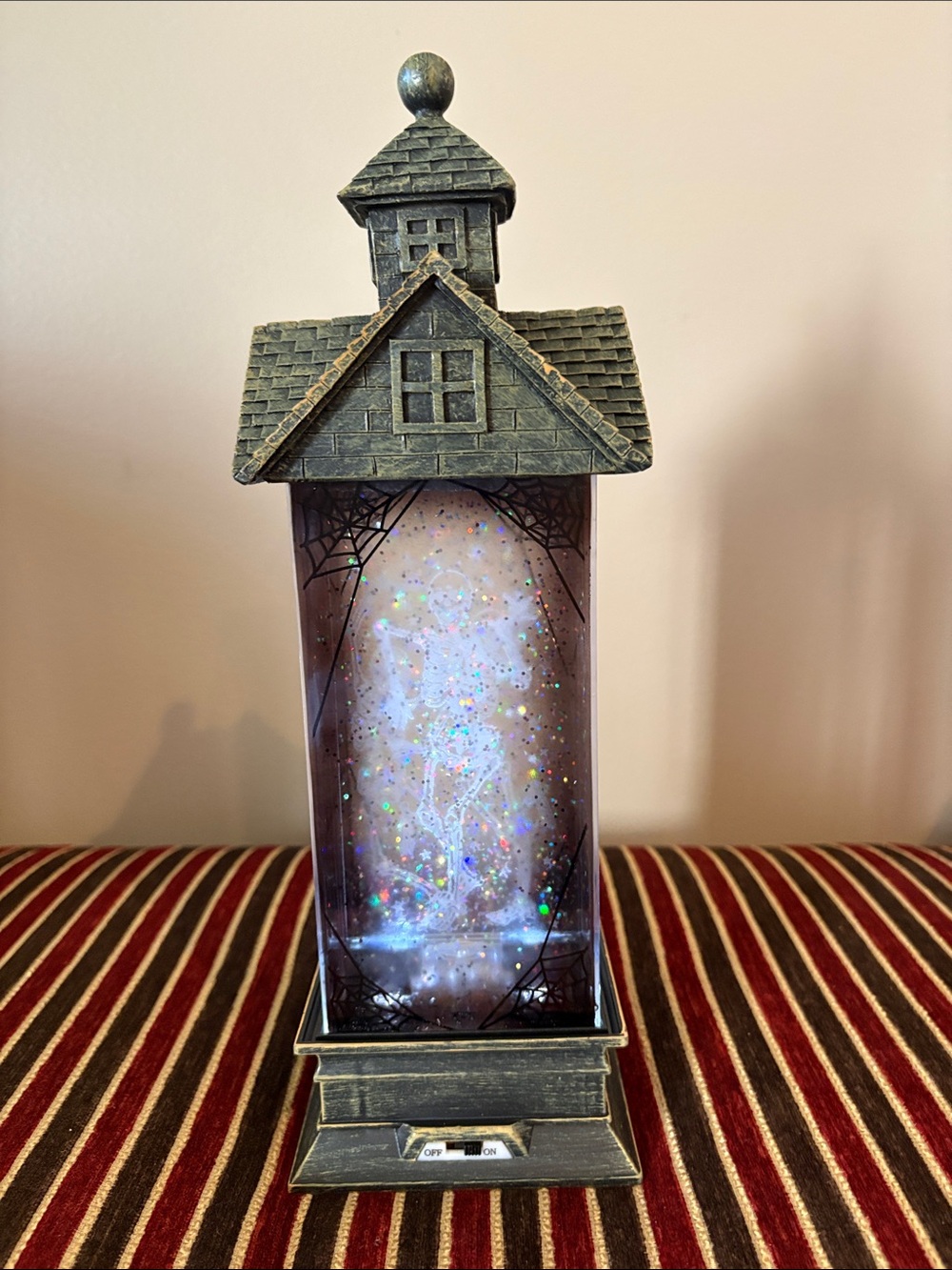 Cracker Barrel Black and Gray Haunted House Glitter Lantern
